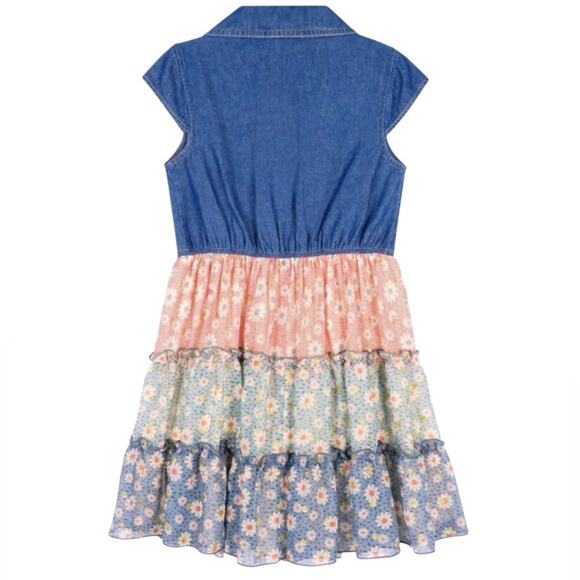 Zunie Girls Denim Daisy Floral Tiered Dress Size XS NWT - Picture 6 of 11